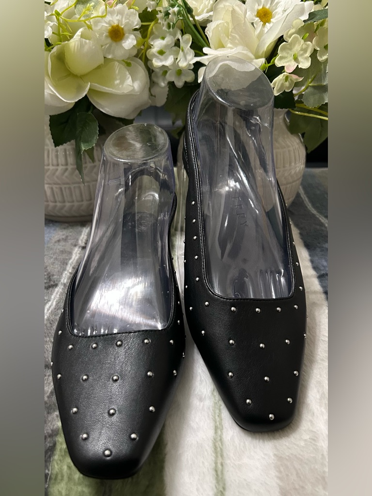 Nwot Katy Perry Confidant Black Studded Slingback Pointed Flats Size 9.5